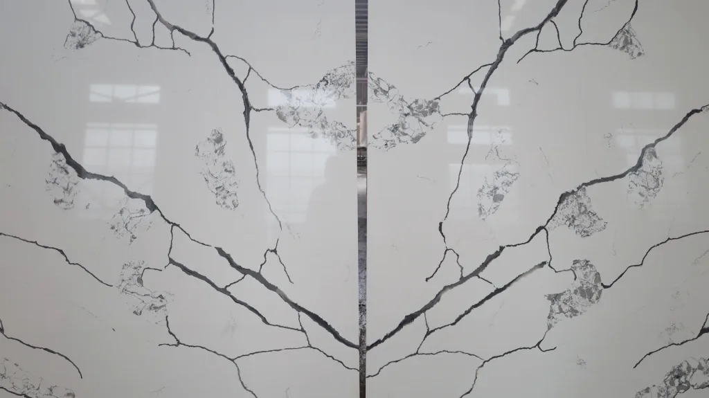 QUARTZ CALACATTA 1009 BOOKMATCH CLOSE UP BEST QUARTZ STONE SLAB - HORIZON QUARTZ