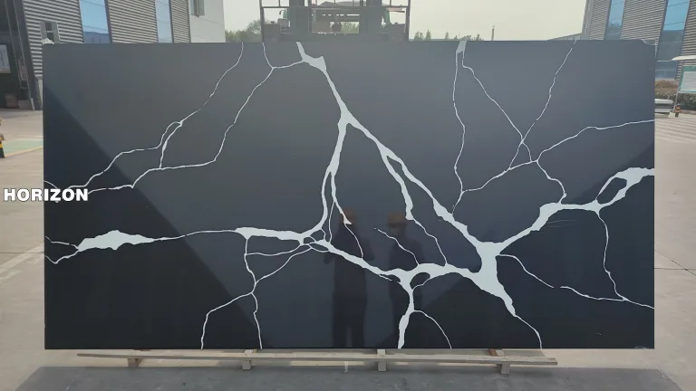 QUARTZ CALACATTA BLACK 6798-1 BEST QUARTZ STONE SLAB - HORIZON QUARTZ