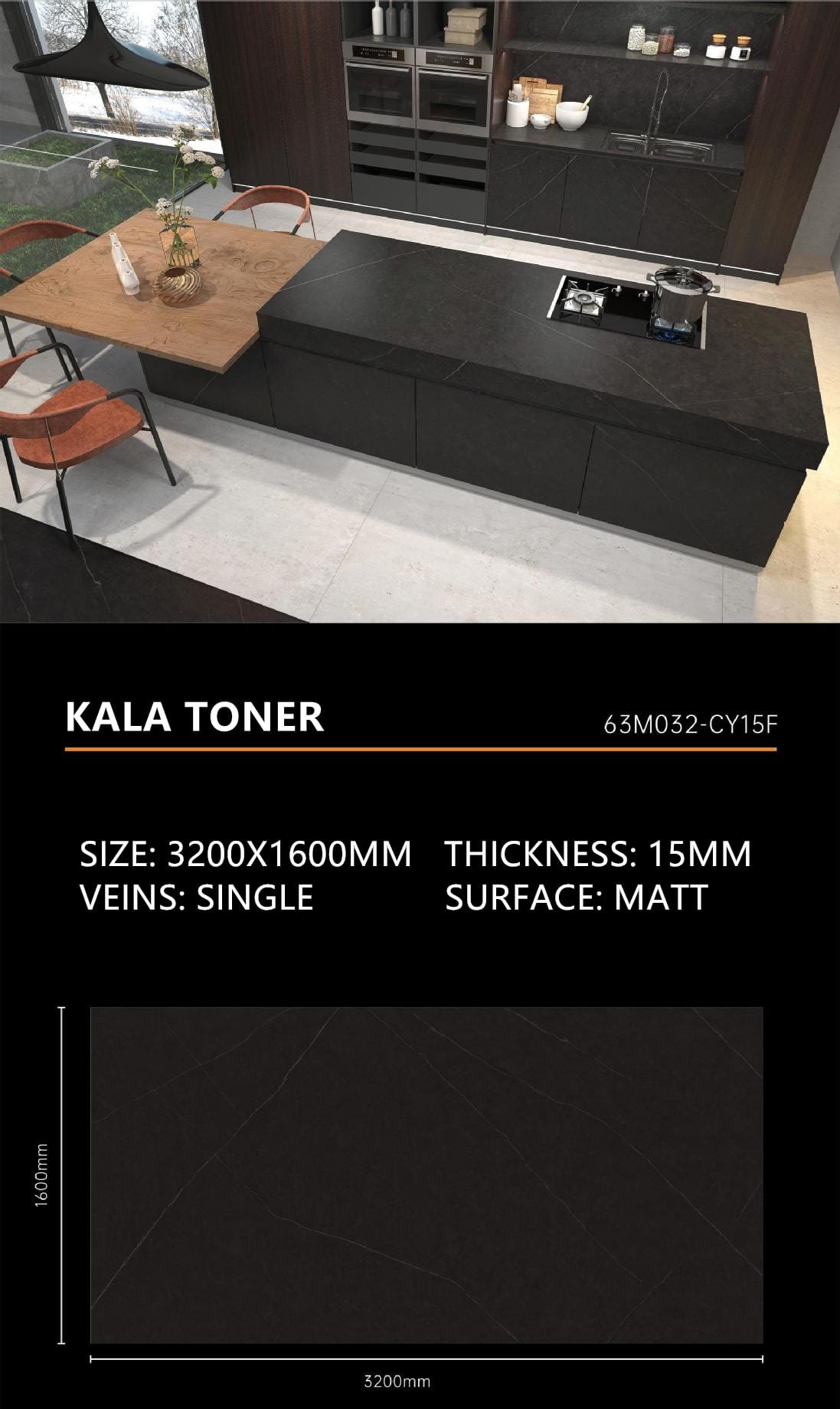 Kala Toner Sintered Stone Matt 15mm Slab