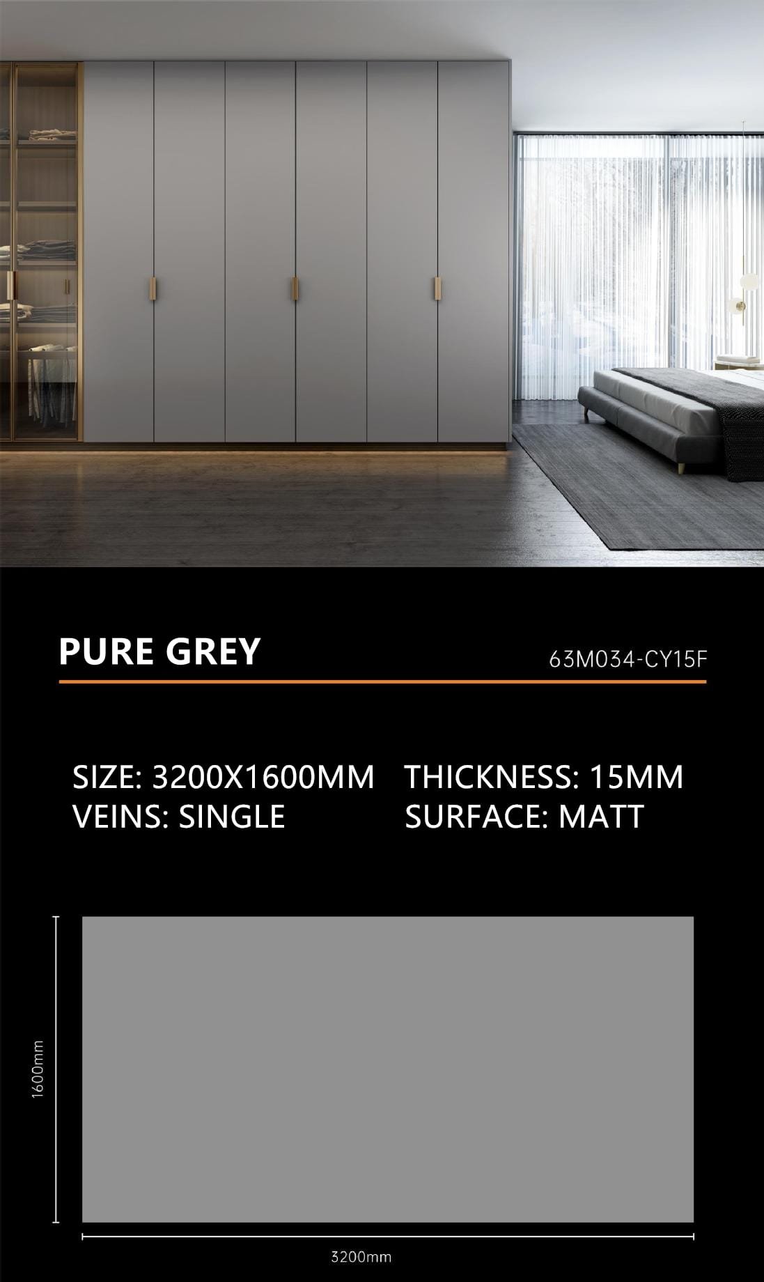 Pure Grey Sintered Stone Matt 15mm Slab