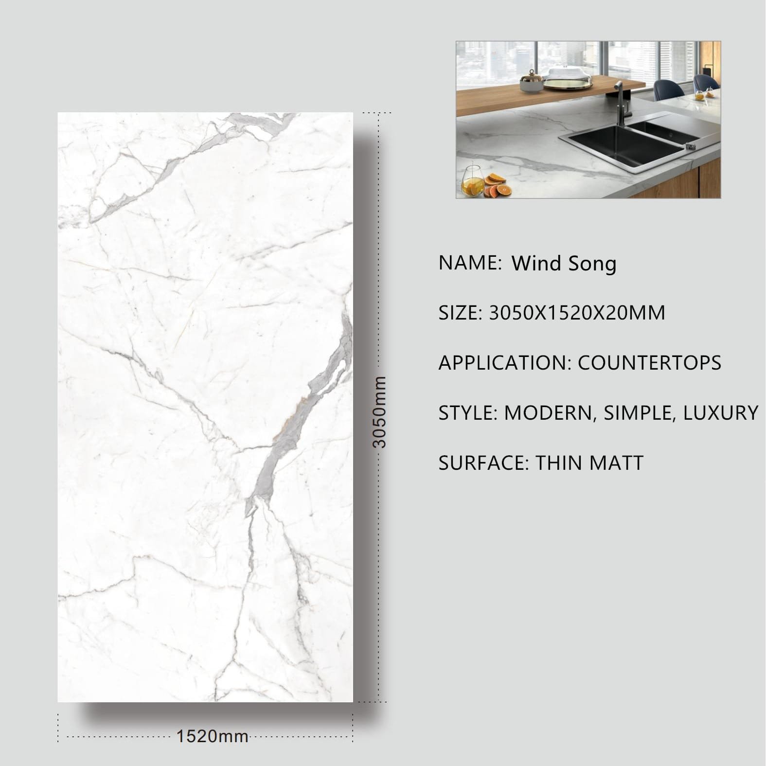 Wind Song Sintered Stone Thin Matt 20mm