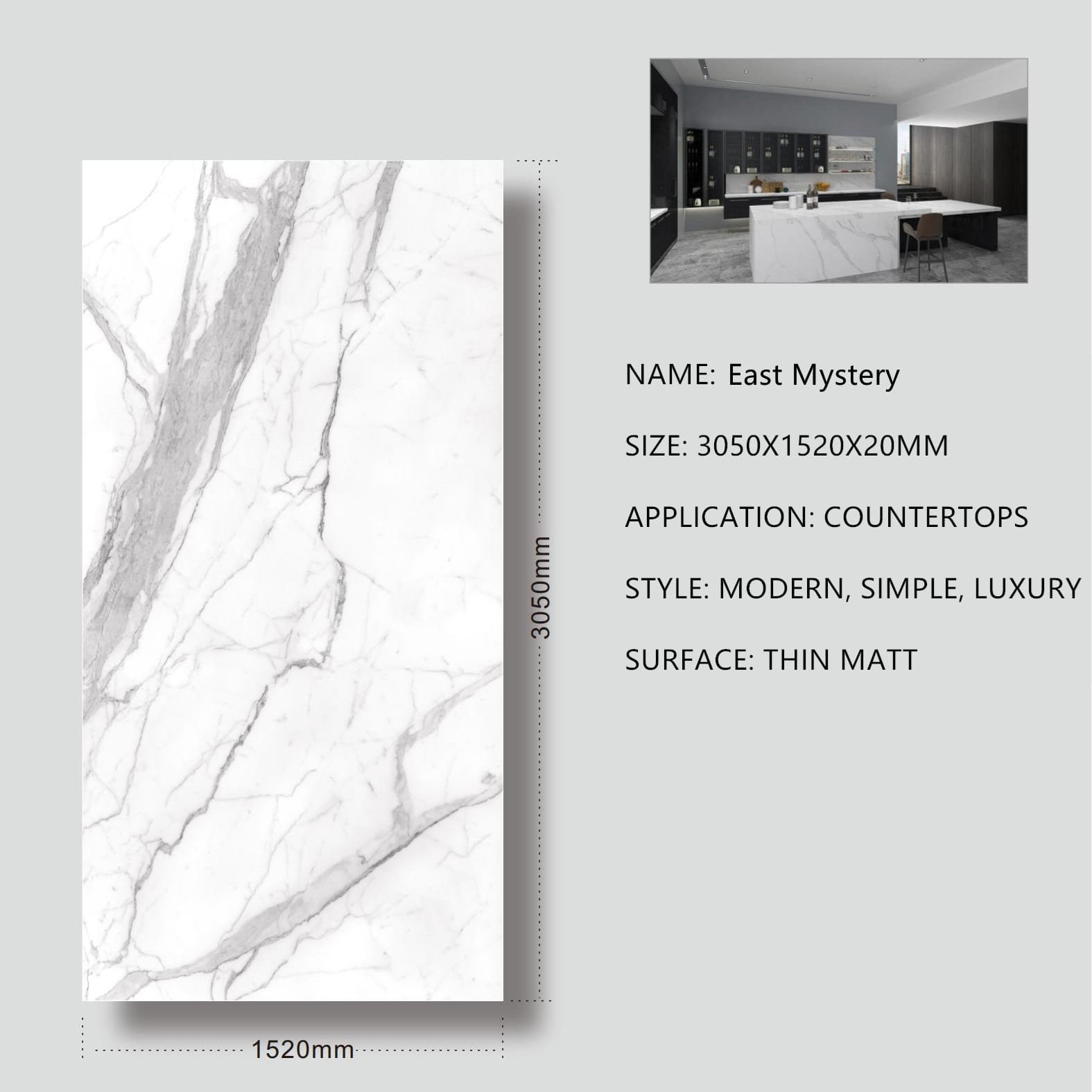 East Mystery Sintered Stone Thin Matt 20mm