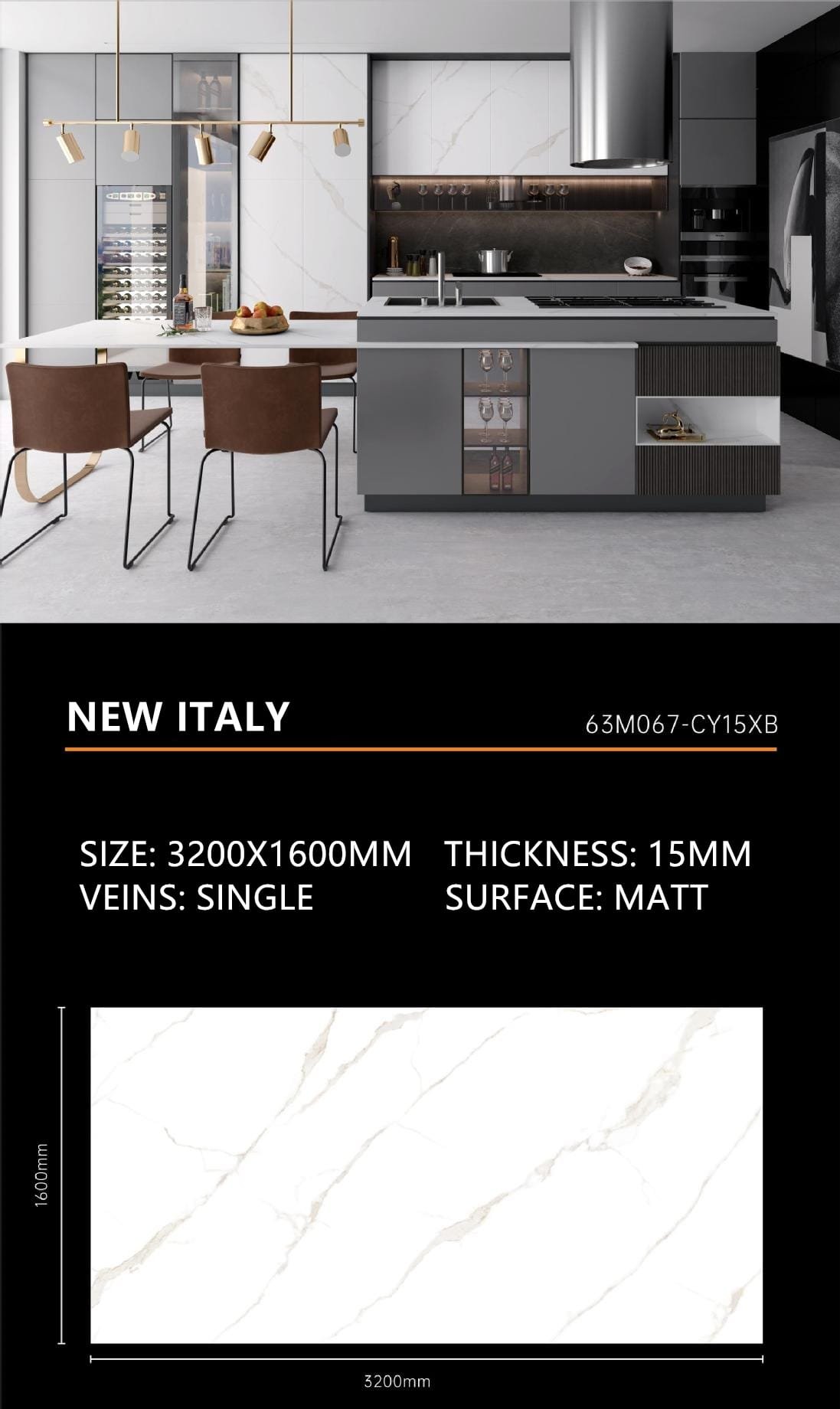 New Italy Sintered Stone Matt 15mm Slab