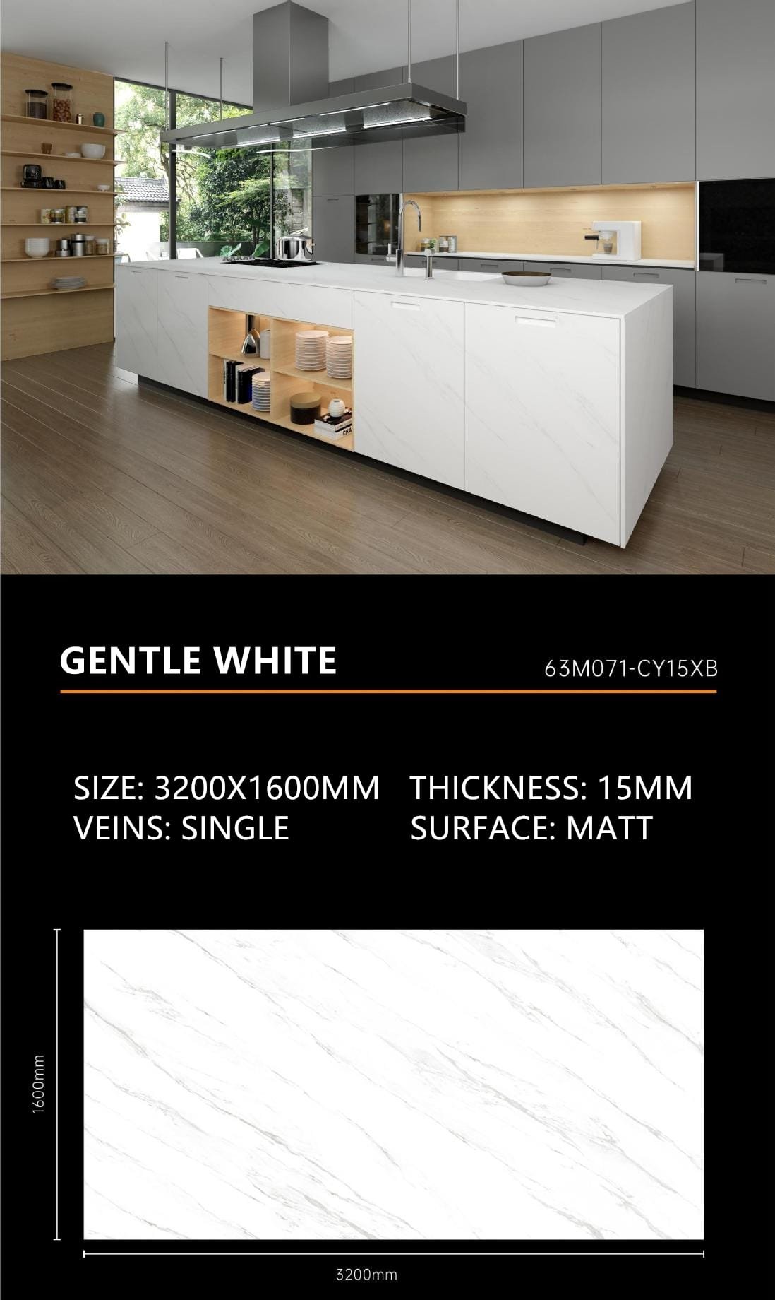 Gentle White Sintered Stone Matt 15mm Slab