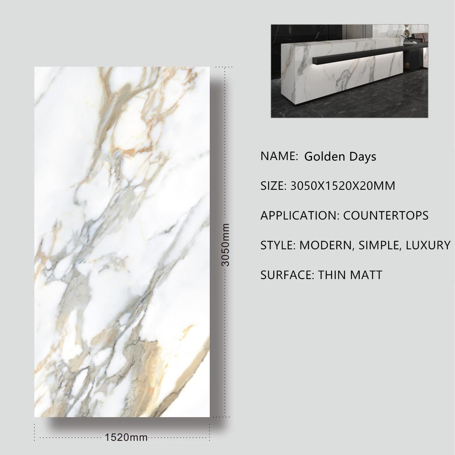 Golden Days Sintered Stone Thin Matt 20mm
